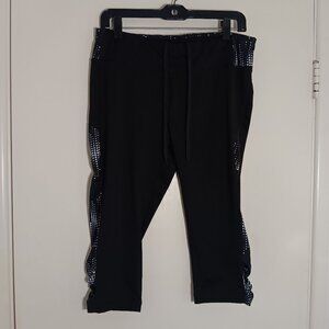 Athletic  work  Capri leggings black  mesh panels drawstring  women L 12-14